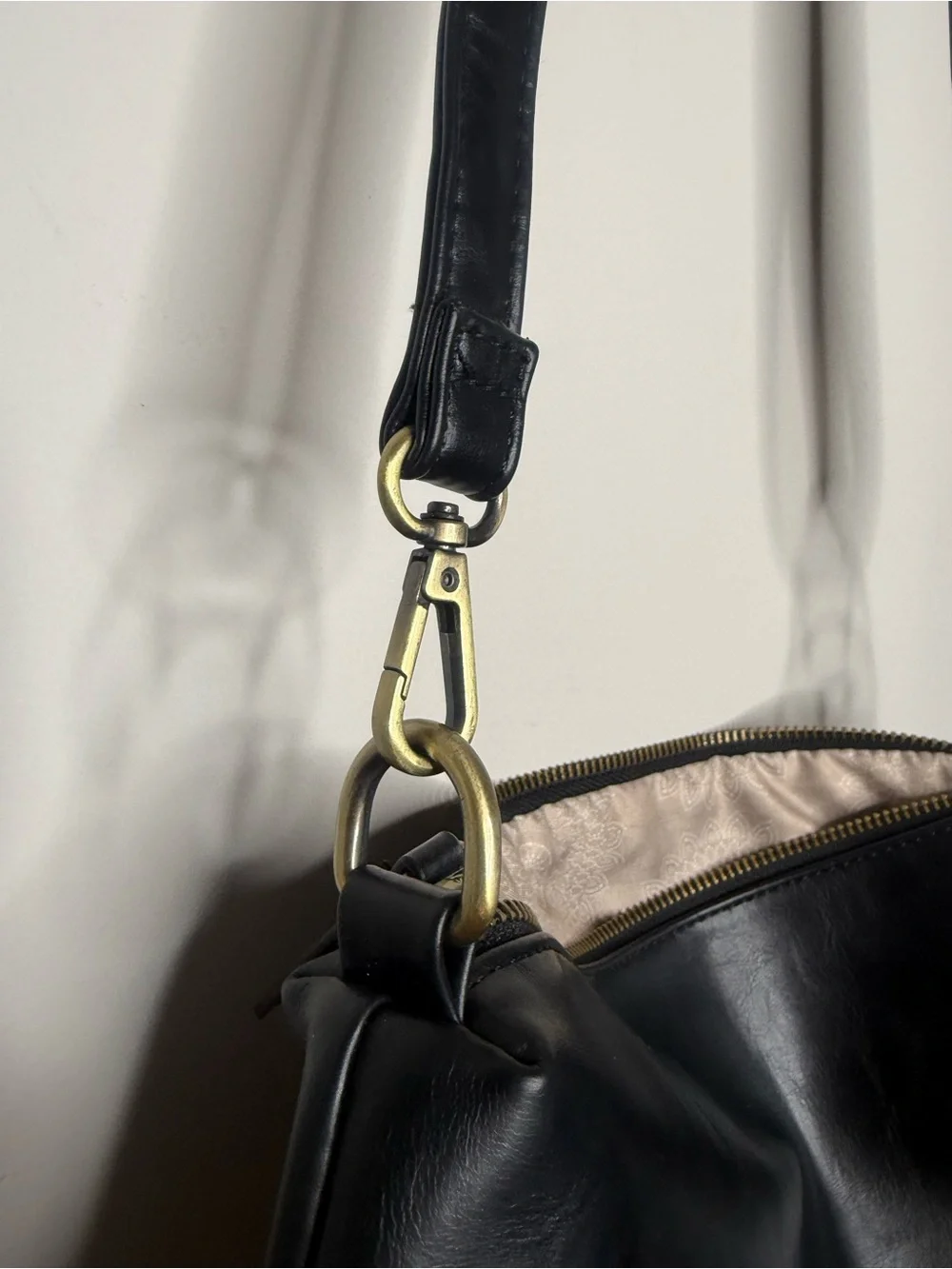 Joy Susan Black Leather Shoulder Bag with Gold Hardware